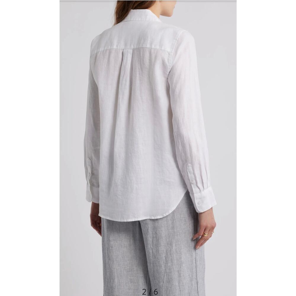 Caslon Linen Blend Button-Up Shirt White Long Sleeve Women’s - Picture 2 of 5